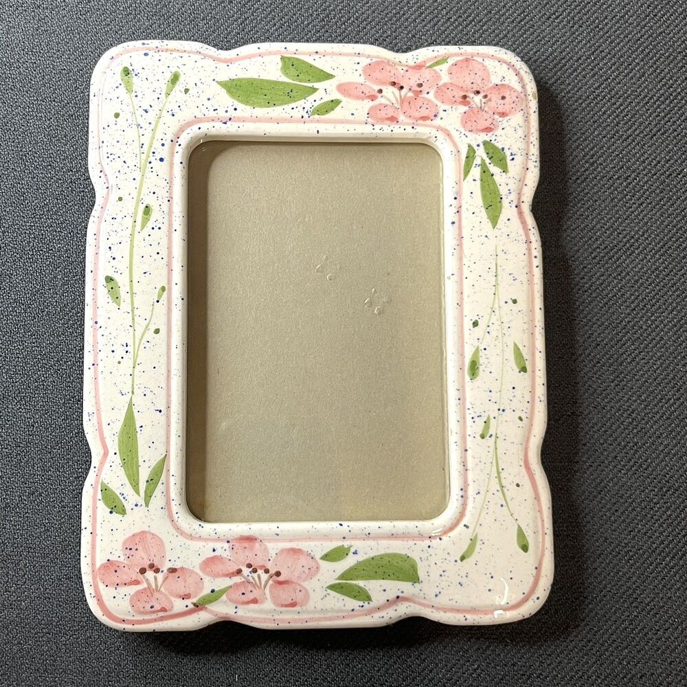 1980s Wal-Mart Ceramic Picture Frame Pastel Pink Floral Cottagecore 3"x 5" Vtg